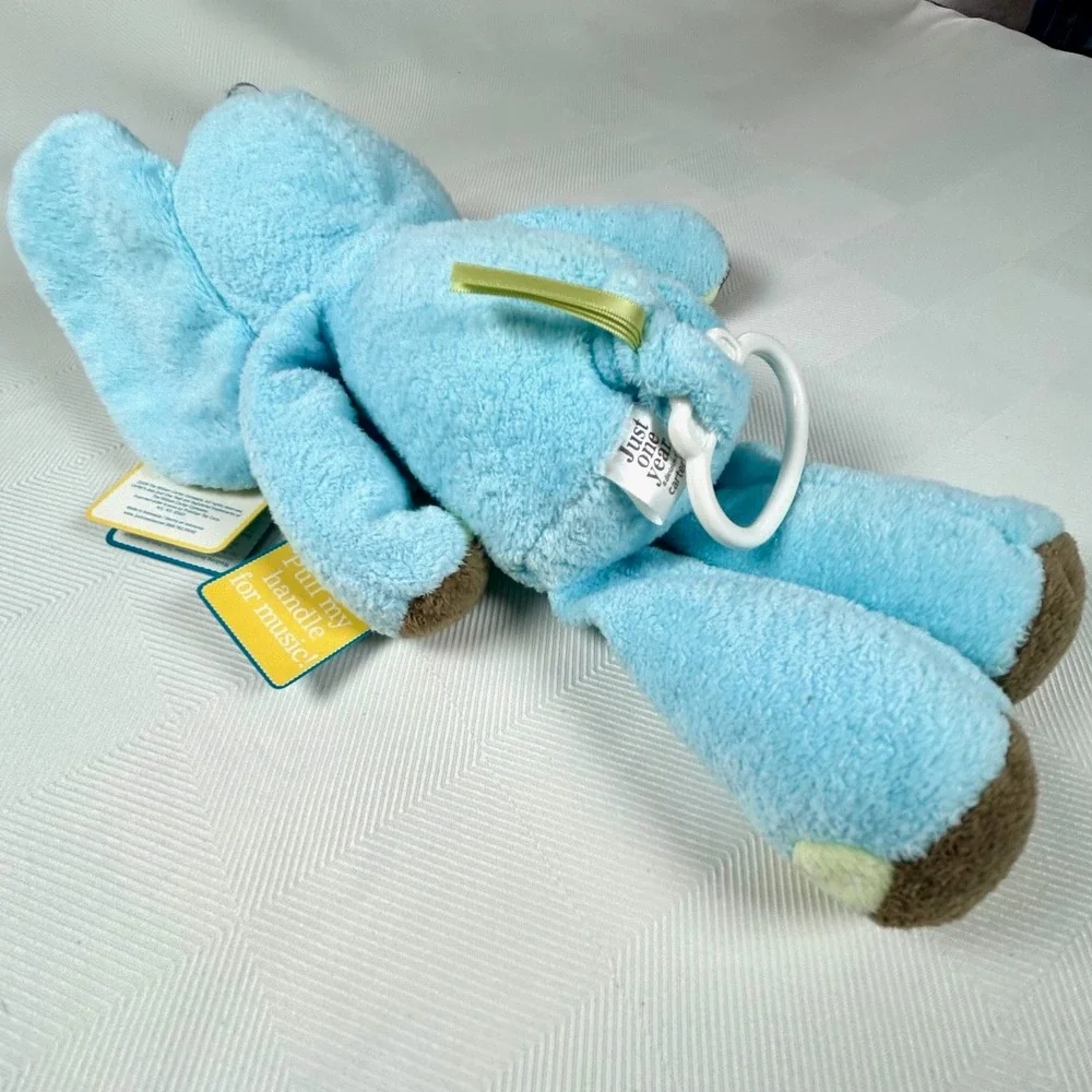 CARTERS Just One Year Musical Pull Blue Elephant White Dots Nursery Plush NEW
